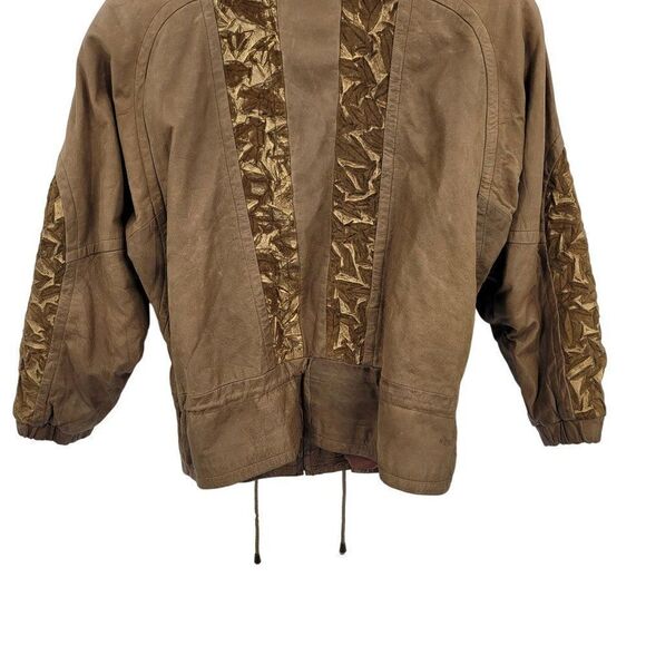 Vintage Alamo Uomo Leather Bomber Jacket L Cognac Crinkle Gold Dolman Cinched - Picture 11 of 15